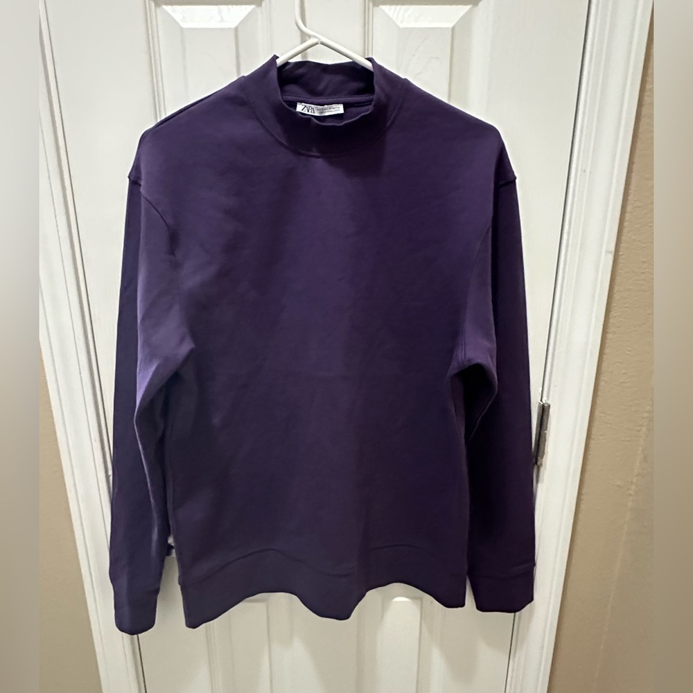 ZARA Men’s purple mock neck premium sweatshirt size Medium - Picture 3 of 11